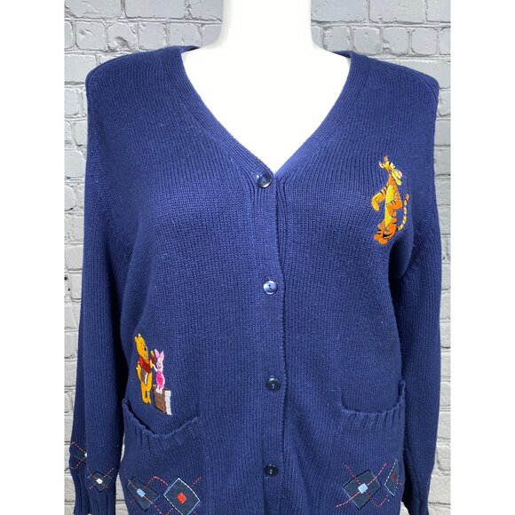 Vintage Disney Store Small Winnie The Pooh Embroidered Cardigan Sweater Navy - Picture 6 of 13